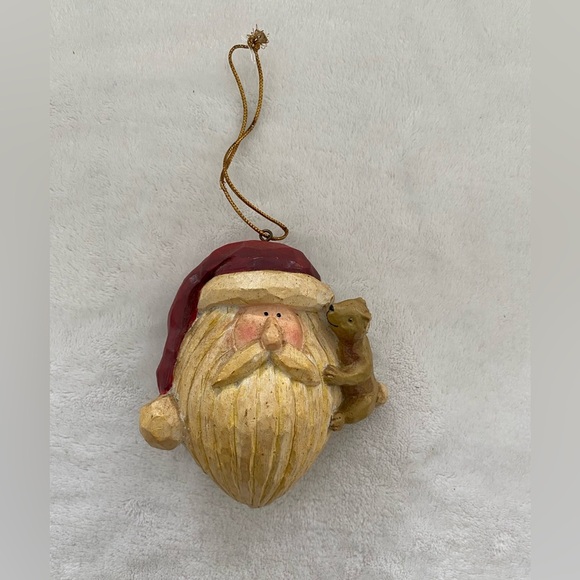 Santa Clause Head With Bear‎ Christmas Tree Ornament Resin Sweet Old World - Picture 2 of 6